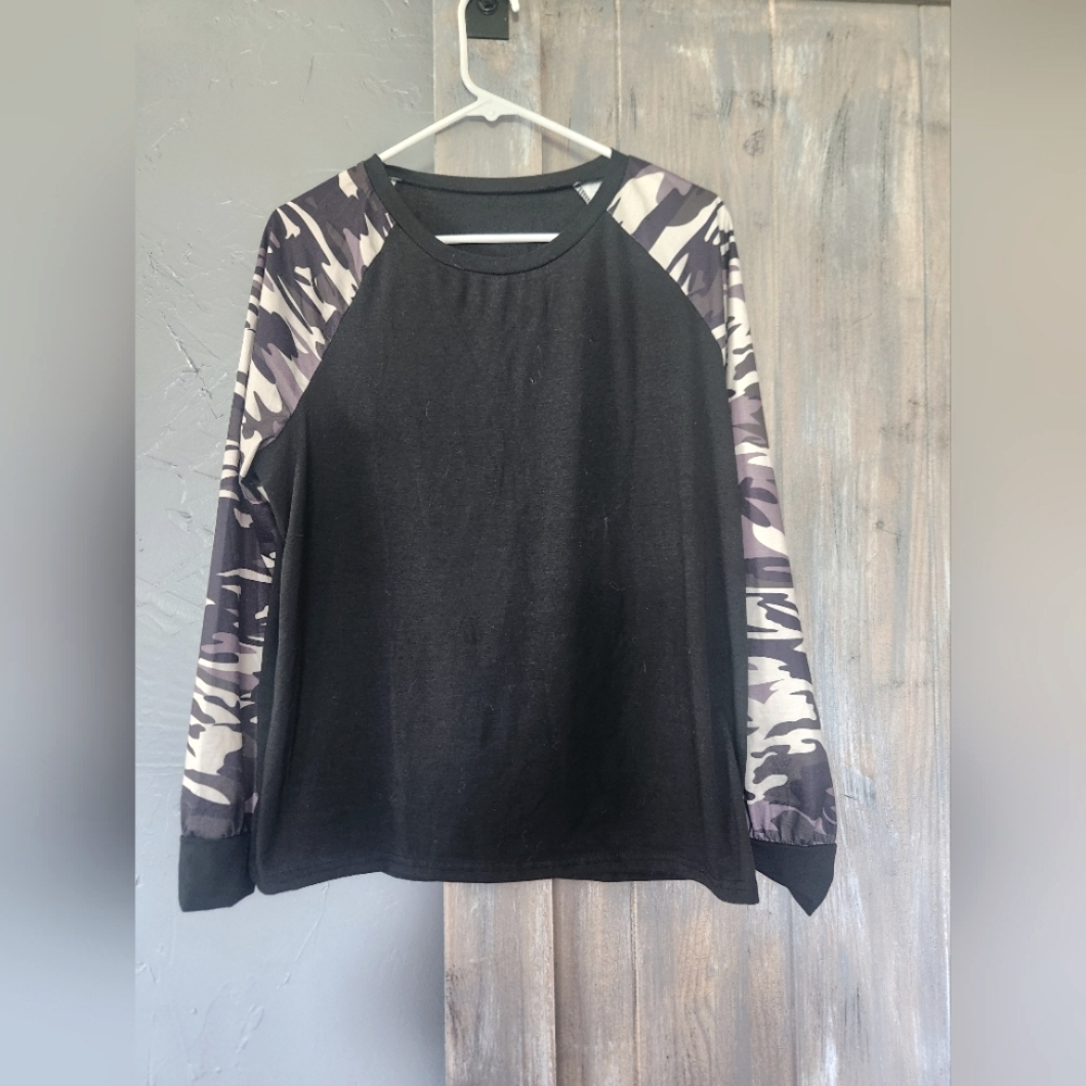 Black and Camouflage Womans Long Sleeve Tshirt